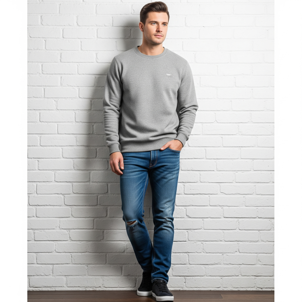 T shirt combination with blue jeans