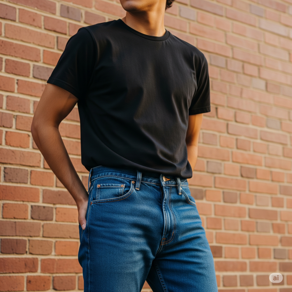 T shirt combination with blue jeans