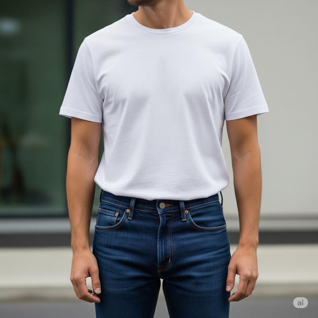 T shirt combination with blue jeans